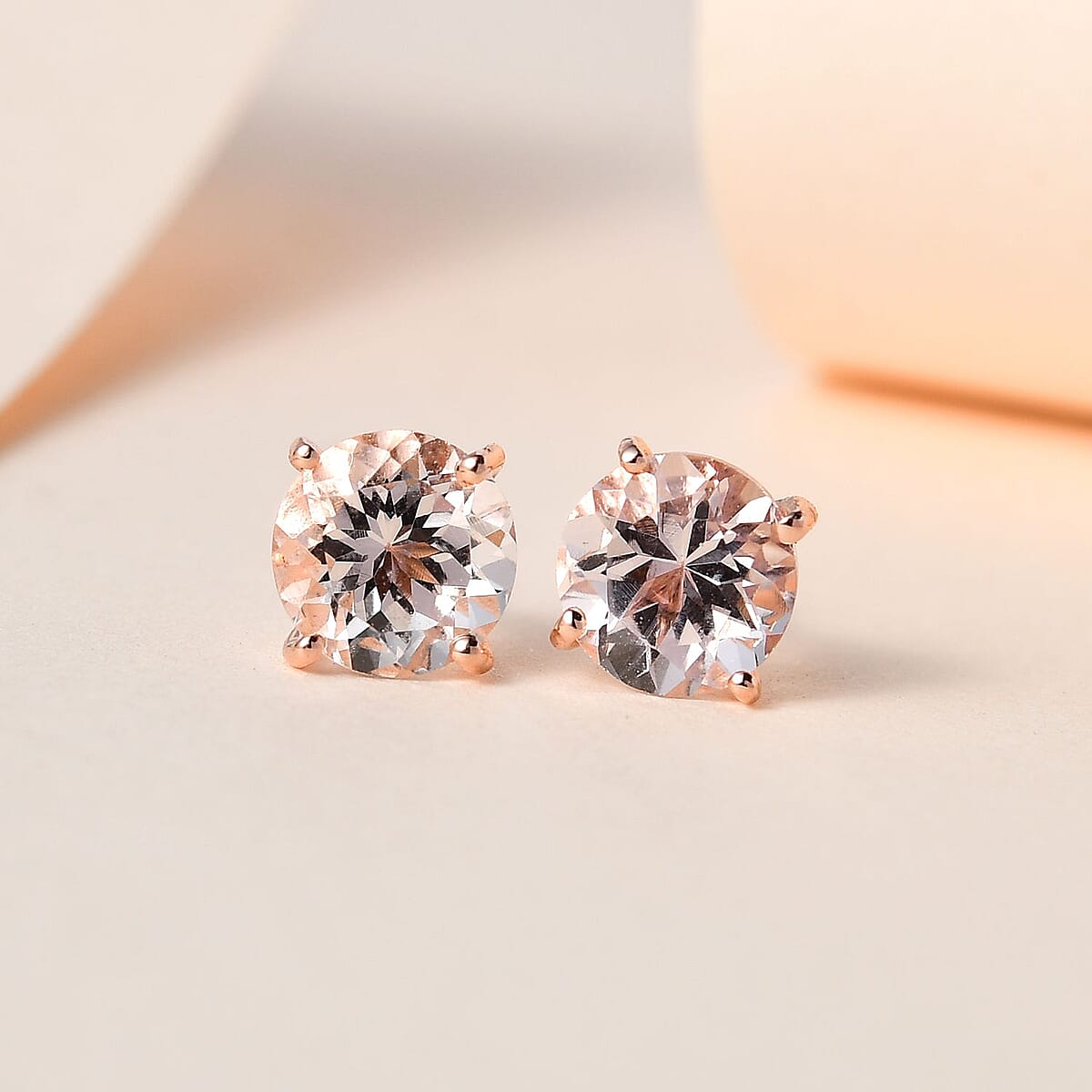 Pink Morganite Solitaire Stud Earrings in Vermeil Rose Gold Over Sterling Silver 1.50 ctw image number 1
