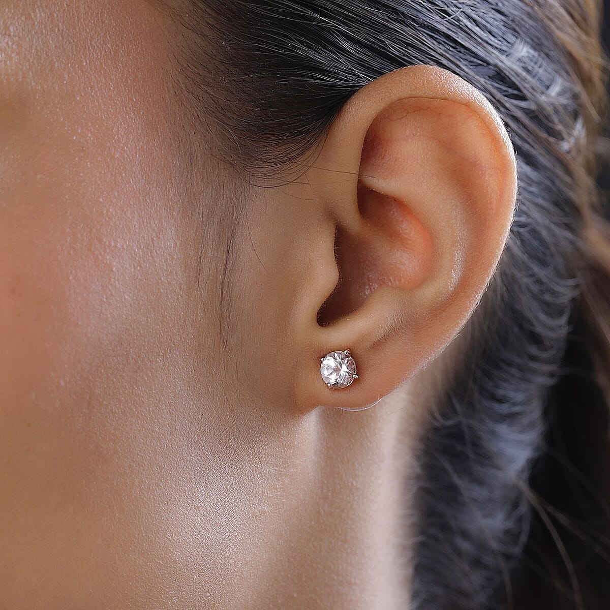 Pink Morganite Solitaire Stud Earrings in Vermeil Rose Gold Over Sterling Silver 1.50 ctw image number 2