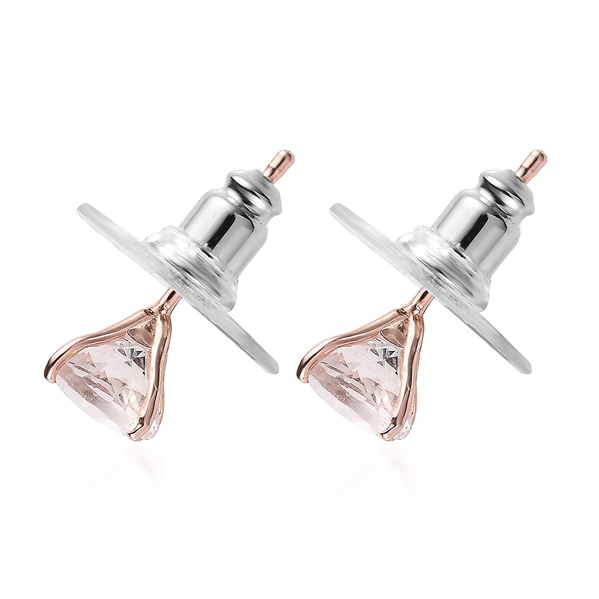 Pink Morganite Solitaire Stud Earrings in Vermeil Rose Gold Over Sterling Silver 1.50 ctw image number 3