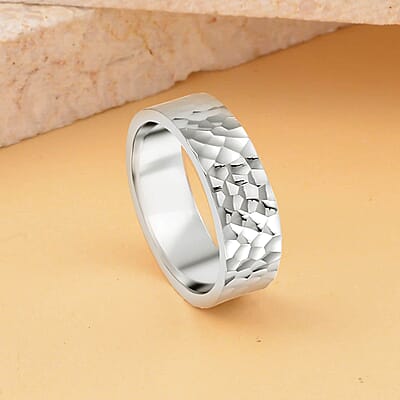 950 Platinum Hammer Texture Band Ring (Size 10.0) 10.85 Grams