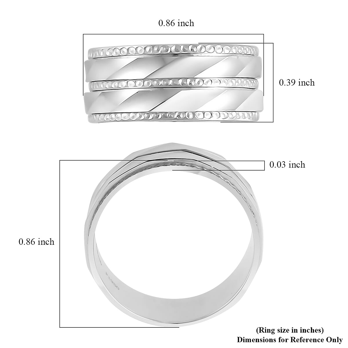 950 Platinum Double Wide Band Ring (Size 10.0) 9.10 Grams
