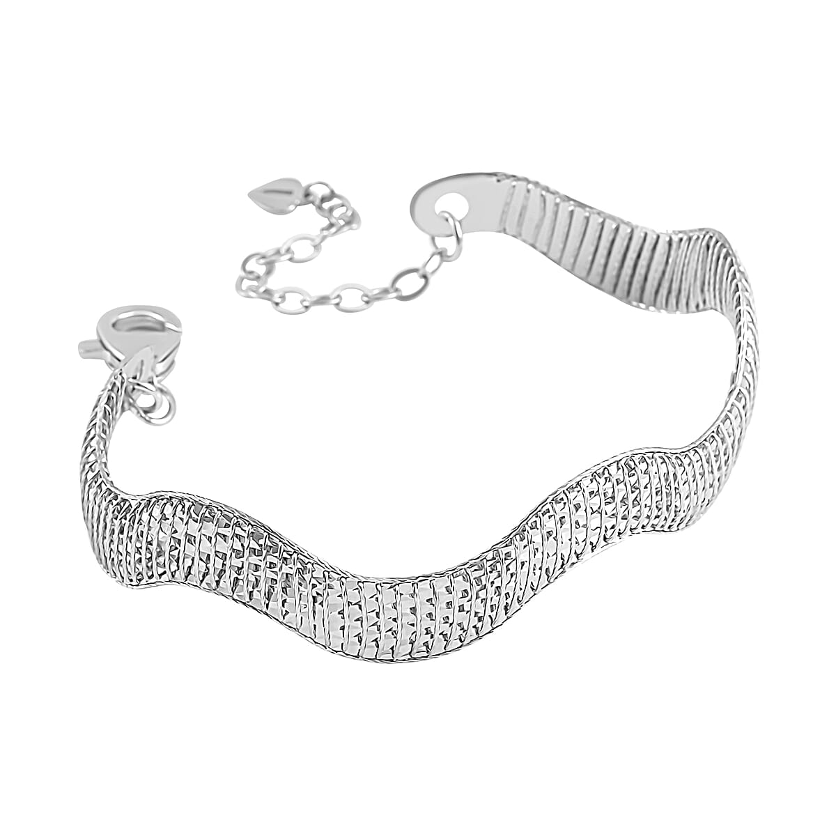 950 Platinum Electroform Diamond-Cut Wishbone Band Bangle Bracelet (6.50-8.00In) 14.29 Grams image number 2