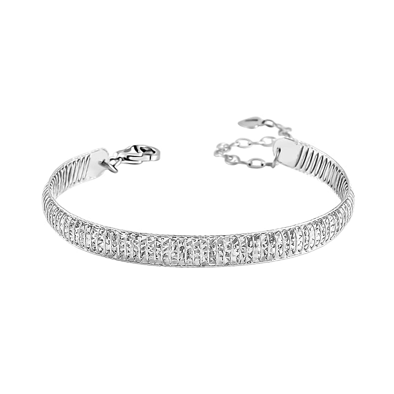 950 Platinum Diamond Cut Textured Bangle Bracelet (Size 7.50) 11.90 Grams
