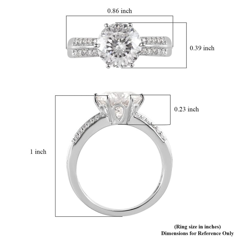 Moissanite Ring in Platinum Over Sterling Silver (Size 10.0) 2.75 ctw