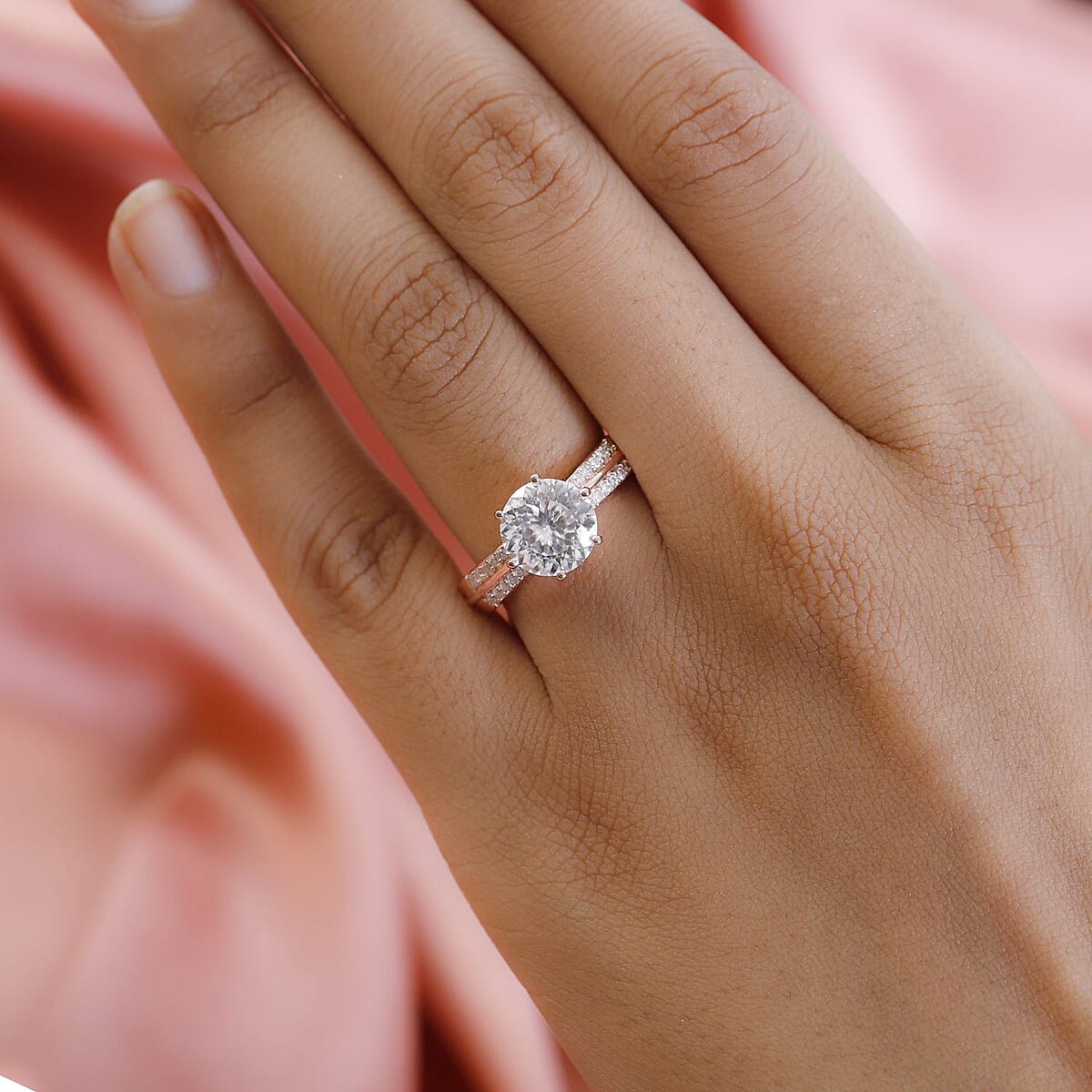 Moissanite Ring in Vermeil Rose Gold Over Sterling Silver (Size 5.0) 2.75 ctw image number 2