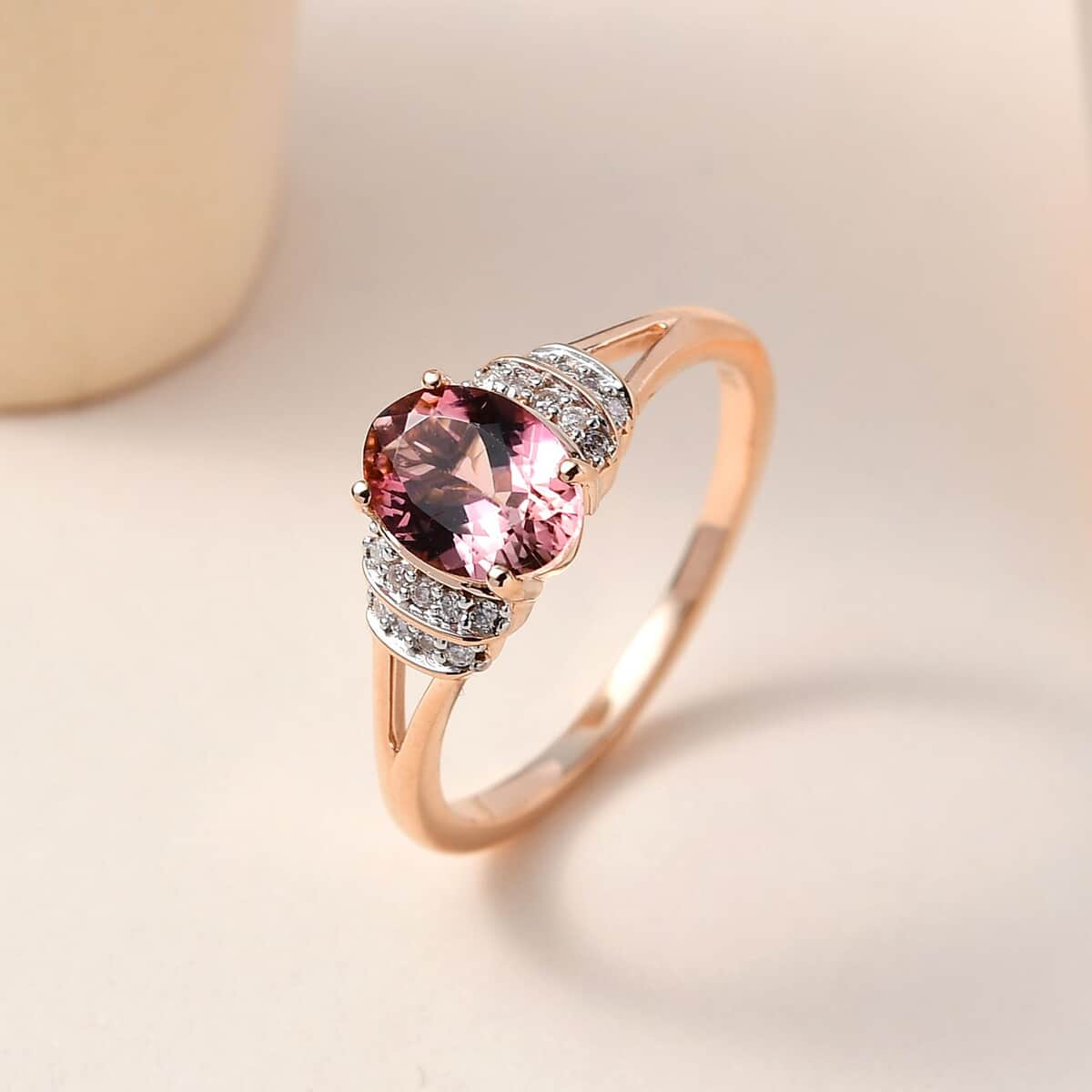 Luxoro 10K Rose Gold Premium Morro Redondo Pink Tourmaline and Moissanite Ring (Size 10.0) 1.35 ctw image number 1