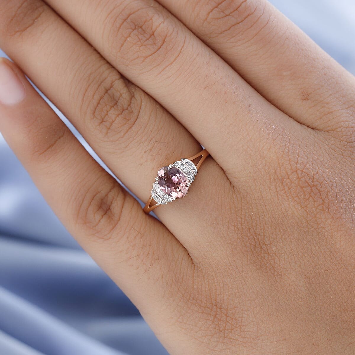 Luxoro 10K Rose Gold Premium Morro Redondo Pink Tourmaline and Moissanite Ring (Size 6.0) 1.35 ctw image number 2