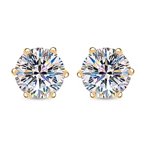 Moissanite Solitaire Stud Earrings, Vermeil Yellow Gold Over Sterling Silver Earrings, Moissanite Jewelry, Moissanite Earrings, Gifts For Her 3.40 ctw