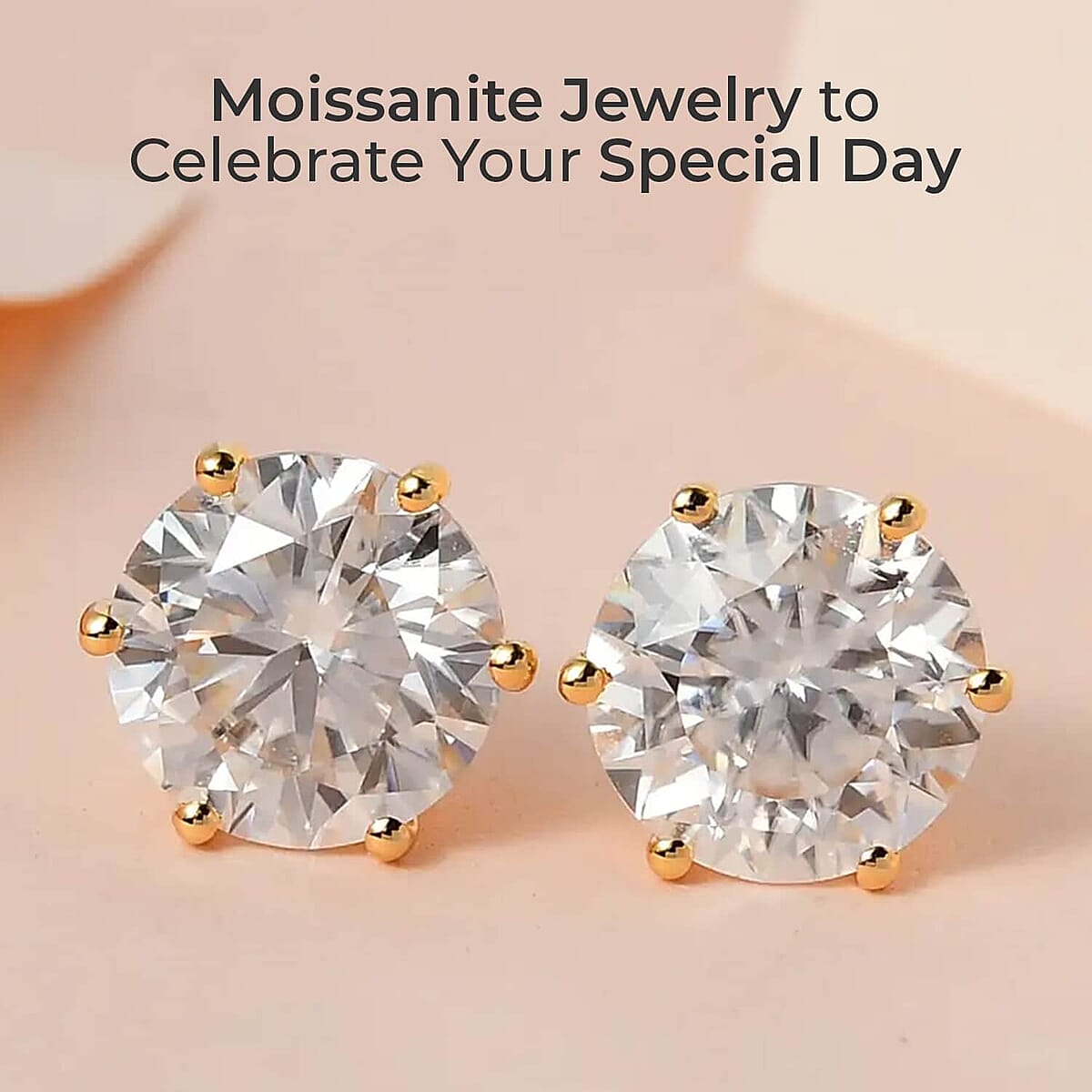 Moissanite Solitaire Stud Earrings, Vermeil Yellow Gold Over Sterling Silver Earrings, Moissanite Jewelry, Moissanite Earrings, Gifts For Her 3.40 ctw image number 1