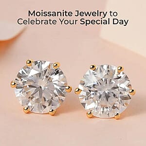 Moissanite Solitaire Stud Earrings, Vermeil Yellow Gold Over Sterling Silver Earrings, Moissanite Jewelry, Moissanite Earrings, Gifts For Her 3.40 ctw