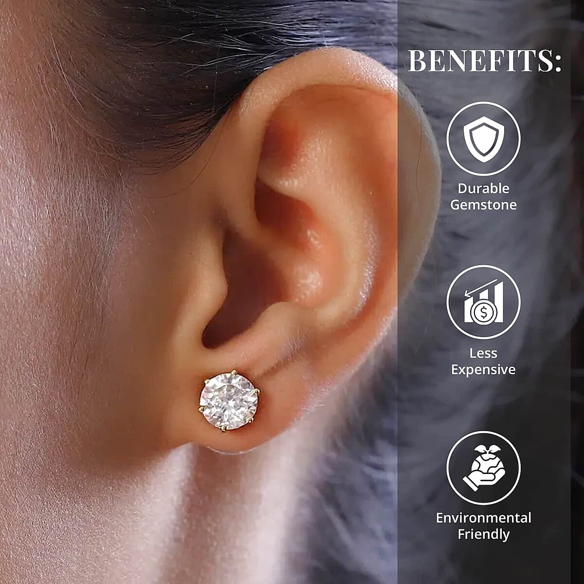 Moissanite Solitaire Stud Earrings, Vermeil Yellow Gold Over Sterling Silver Earrings, Moissanite Jewelry, Moissanite Earrings, Gifts For Her 3.40 ctw image number 3