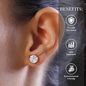 Moissanite Solitaire Stud Earrings, Vermeil Yellow Gold Over Sterling Silver Earrings, Moissanite Jewelry, Moissanite Earrings, Gifts For Her 3.40 ctw