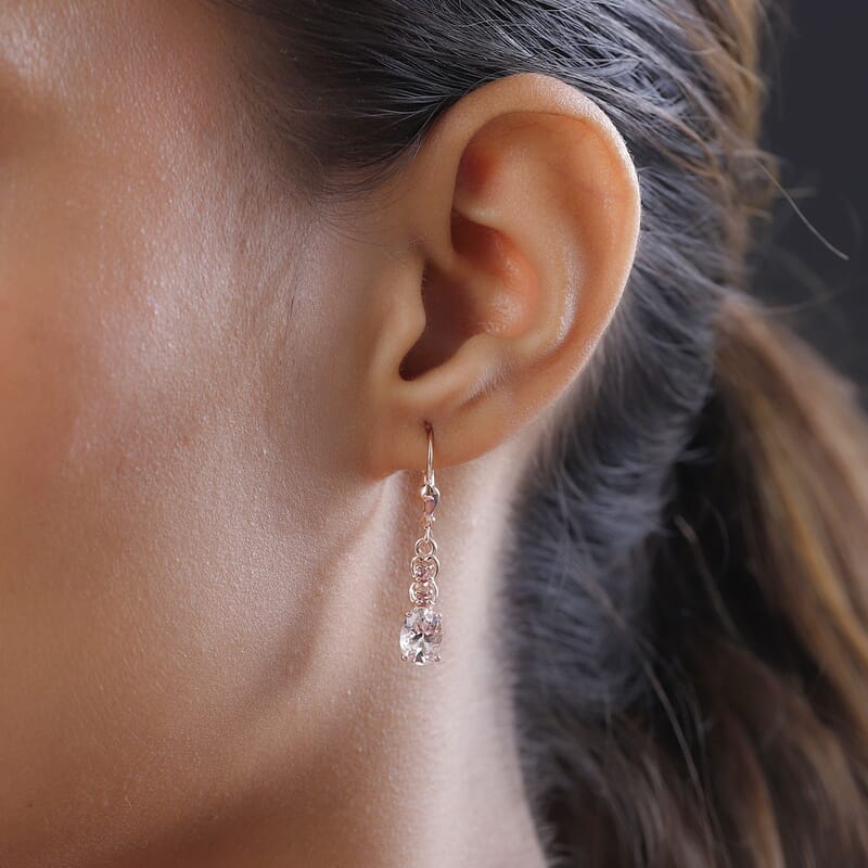 Pink Morganite and Morro Redondo Pink Tourmaline Dangling Earrings in Vermeil Rose Gold Over Sterling Silver 2.25 ctw