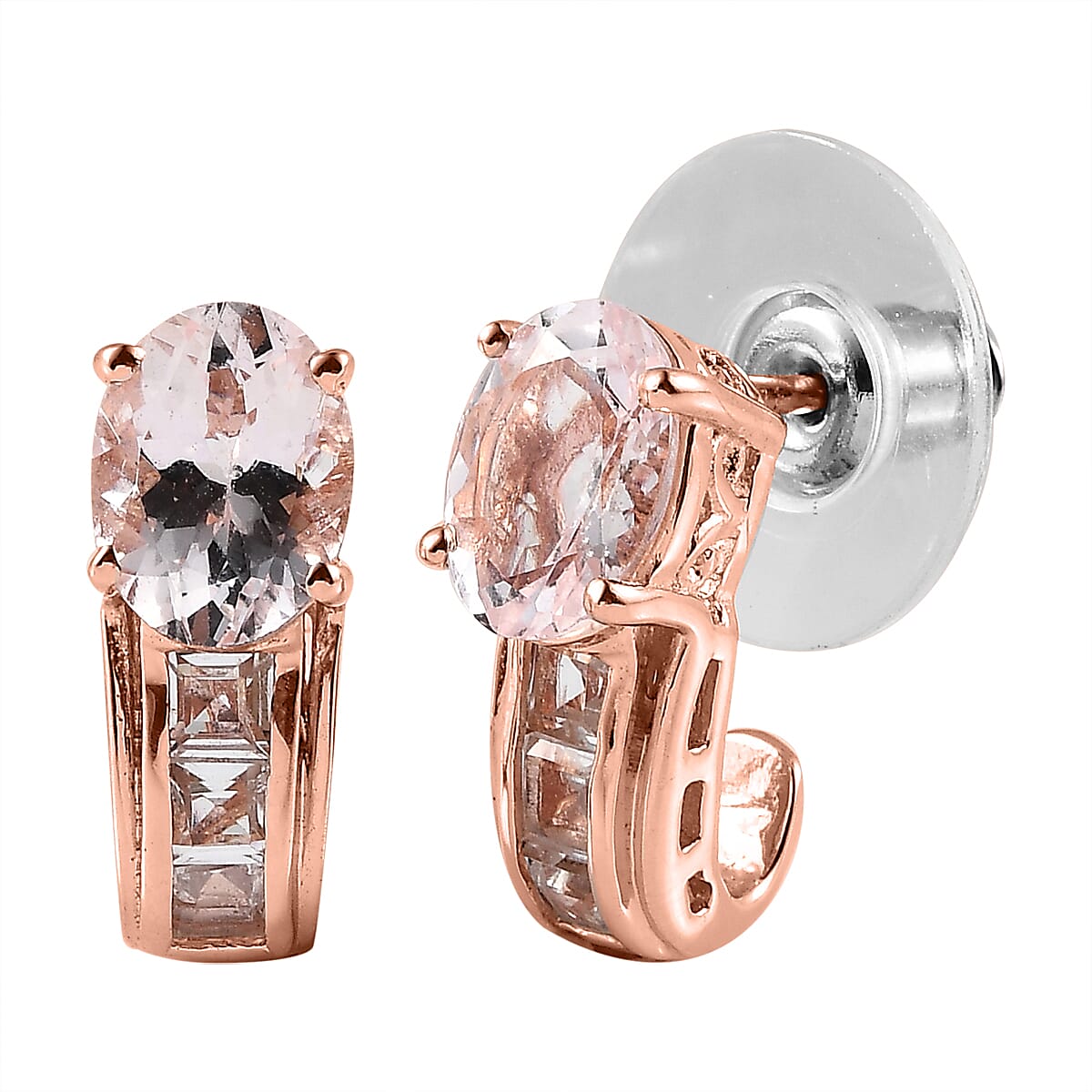 Buy Pink Morganite and White Topaz J-Hoop Earrings in Vermeil Rose