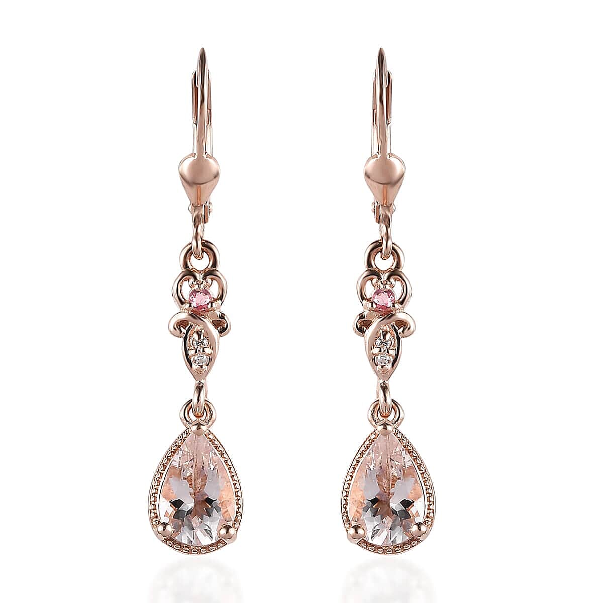 Pink Morganite and Multi Gemstone Dangling Earrings in Vermeil Rose Gold Over Sterling Silver 2.00 ctw image number 0