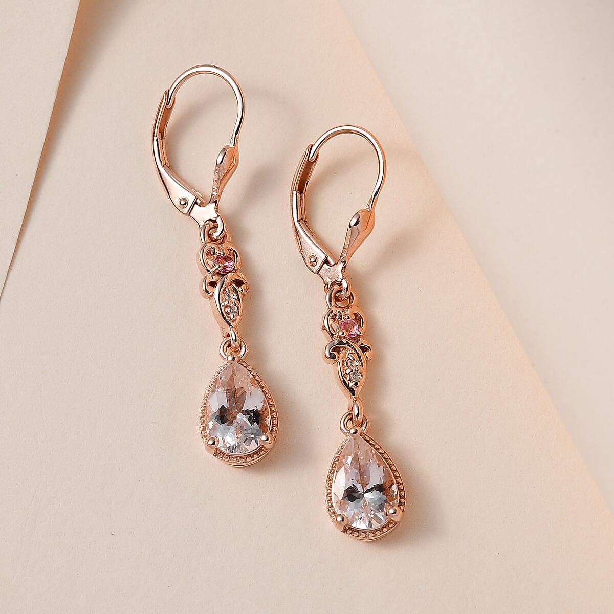 Pink Morganite and Multi Gemstone Dangling Earrings in Vermeil Rose Gold Over Sterling Silver 2.00 ctw image number 1