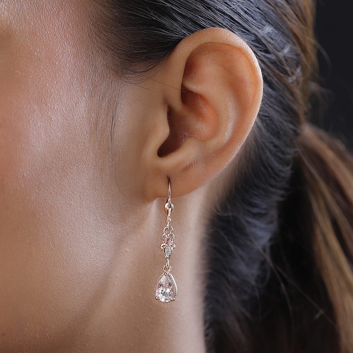 Pink Morganite and Multi Gemstone Dangling Earrings in Vermeil Rose Gold Over Sterling Silver 2.00 ctw image number 2