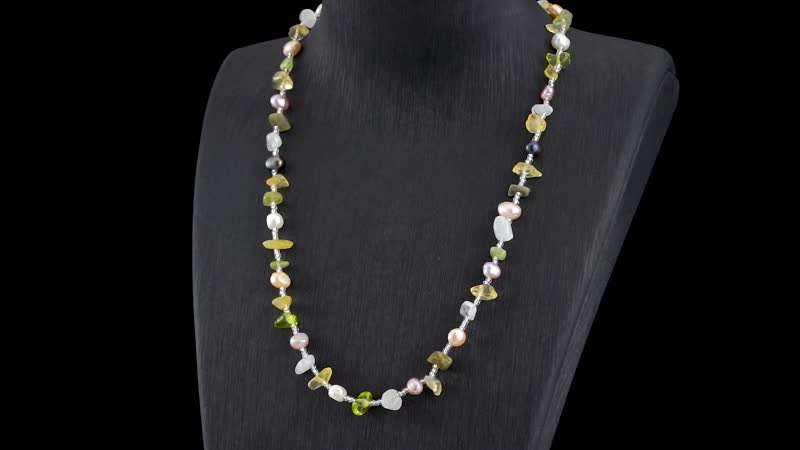 Multi Color Freshwater Pearl and Multi Gemstone Necklace 20-22 Inches in Stainless Steel 40.00 ctw