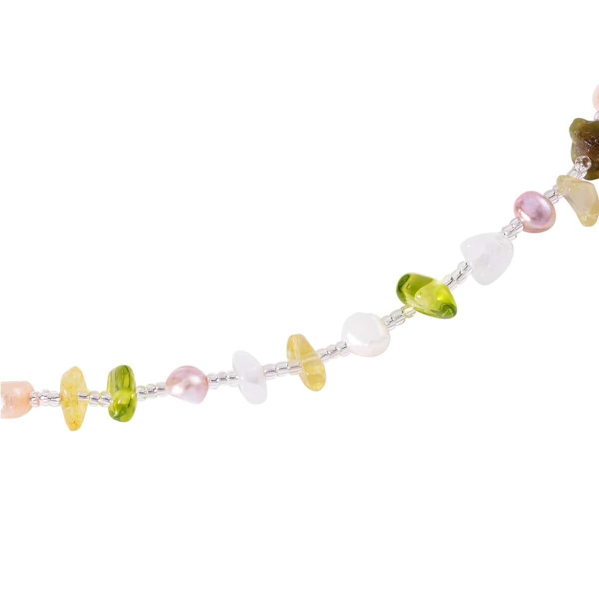 Multi Color Freshwater Pearl and Multi Gemstone Necklace 20-22 Inches in Stainless Steel 40.00 ctw image number 2