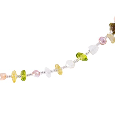 Multi Color Freshwater Pearl and Multi Gemstone Necklace 20-22 Inches in Stainless Steel 40.00 ctw