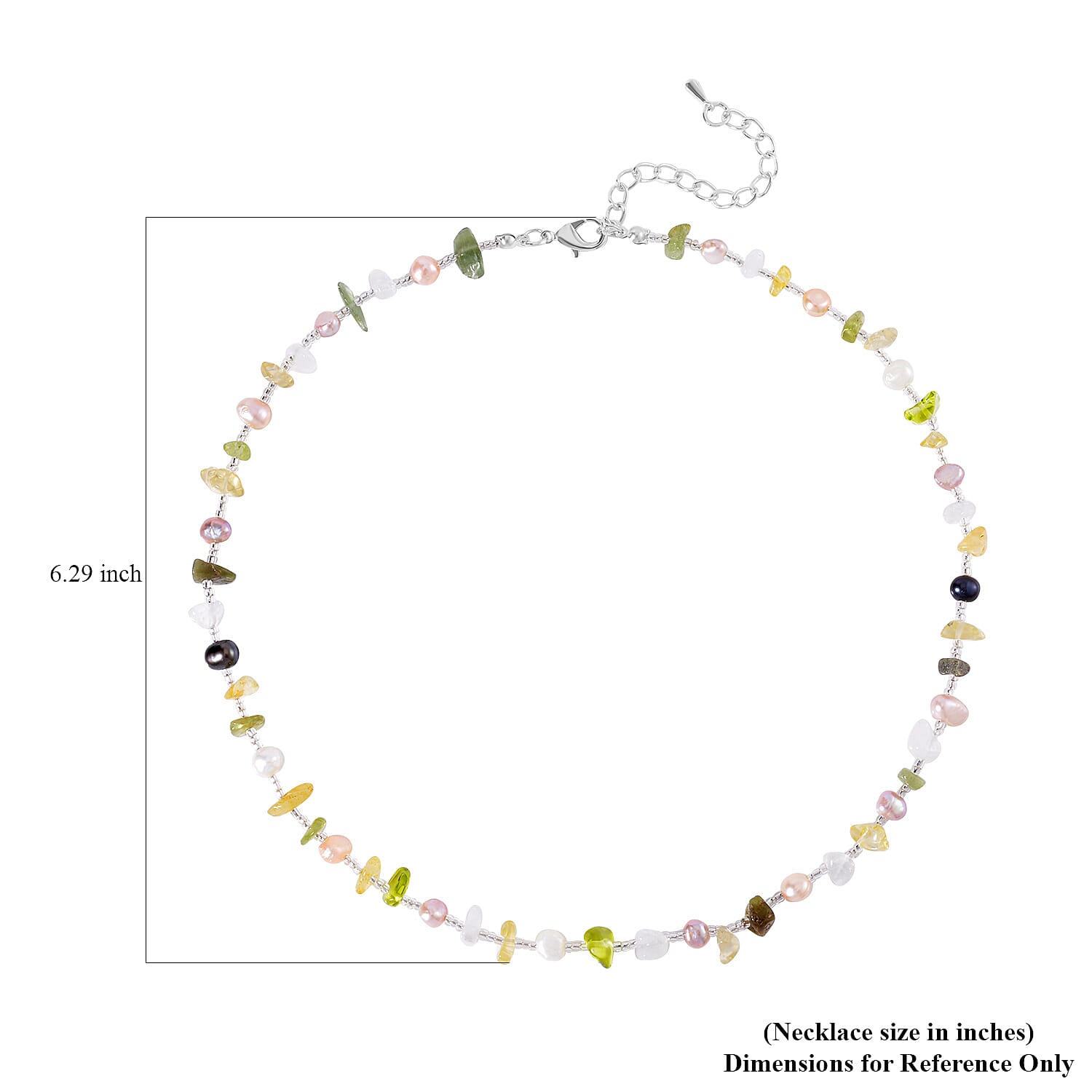 Multi Color Freshwater Pearl and Multi Gemstone Necklace 20-22 Inches in Stainless Steel 40.00 ctw