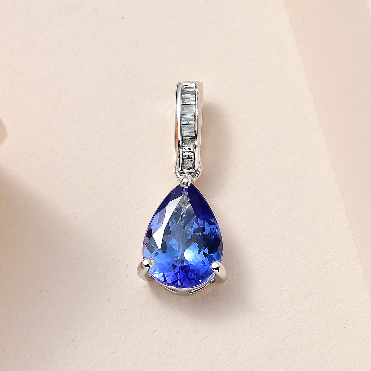 Luxoro 10K White Gold Premium Tanzanite and G-H I2 Diamond Pendant 2.05 ctw image number 1