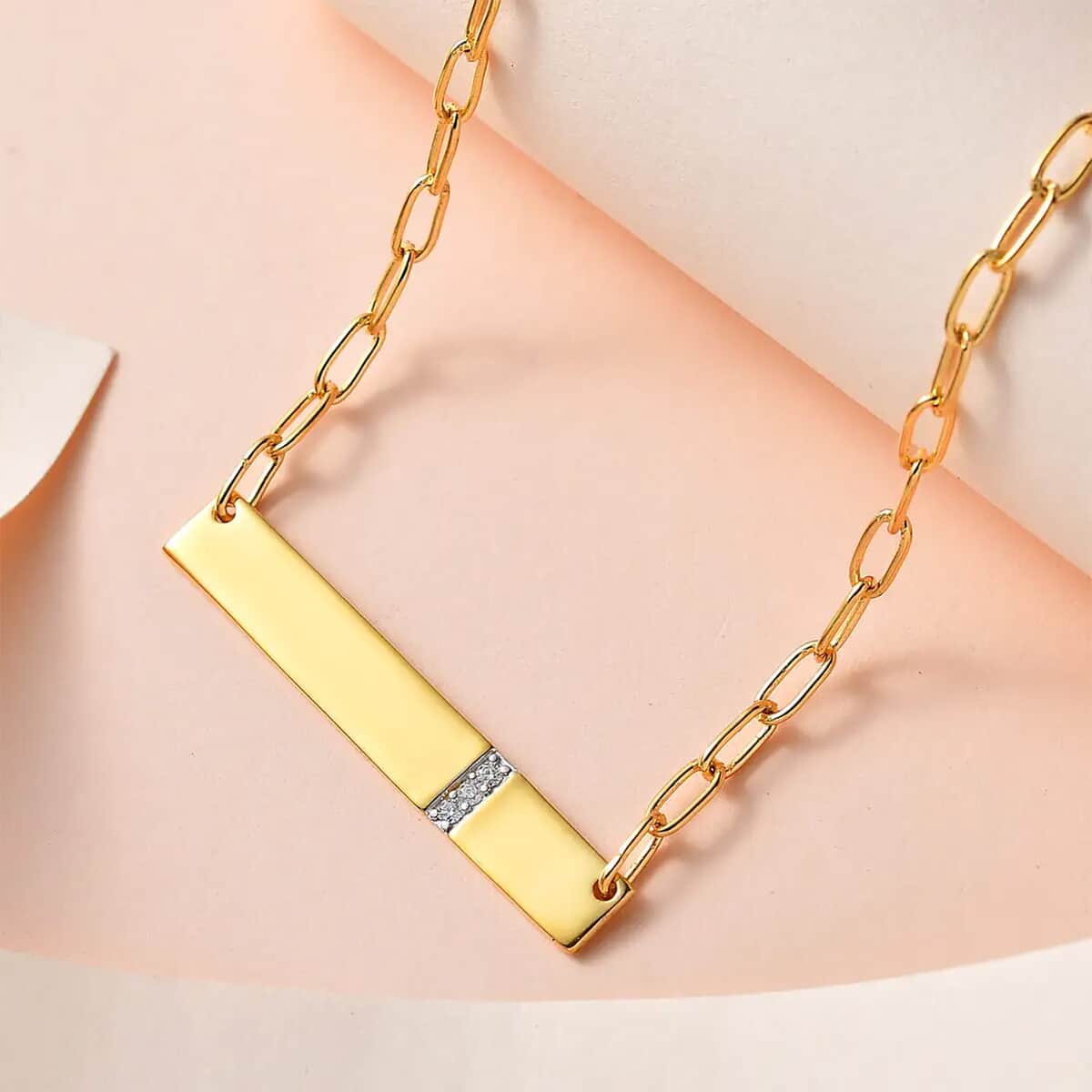 Moissanite Minimalist Bar Necklace 18 Inches in Vermeil Yellow Gold Over Sterling Silver 0.05 ctw image number 1