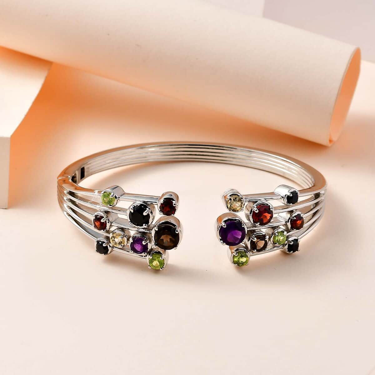 Karis Multi Gemstone Cuff Bracelet in Platinum Bond (6.50 In) 5.35 ctw image number 1