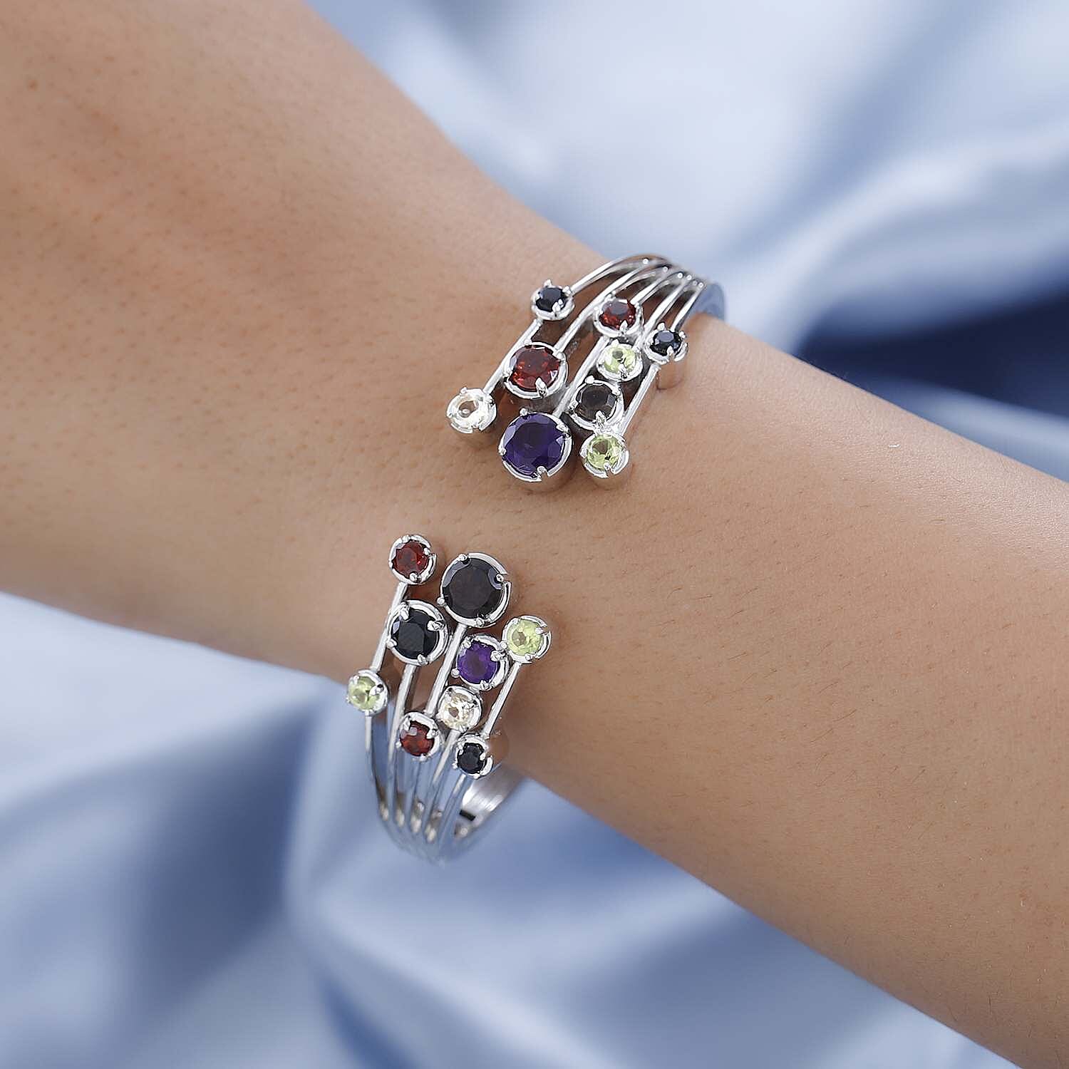 Karis Multi Gemstone Cuff Bracelet in Platinum Bond (6.50 In) 5.35 ctw