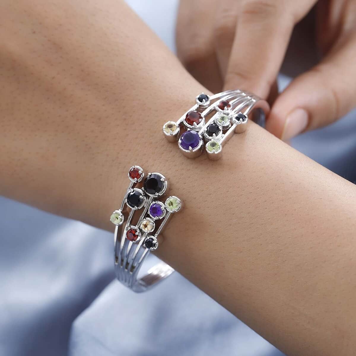 Karis Multi Gemstone Cuff Bracelet in Platinum Bond (7.25 In) 5.35 ctw image number 1