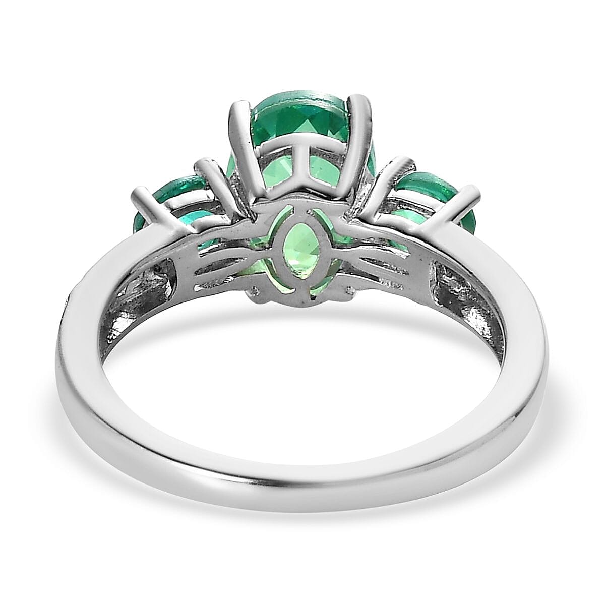 Karis Peacock Quartz (Triplet) 3 Stone Ring | Quartz Triplet Ring |18K YG Plated Ring in Platinum Bond | Promise Ring For Her 2.15 ctw (Size 10)