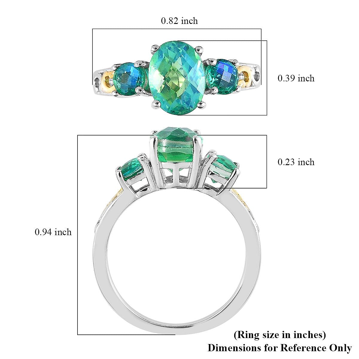 Karis Peacock Quartz (Triplet) 3 Stone Ring | Quartz Triplet Ring |18K YG Plated Ring in Platinum Bond | Promise Ring For Her 2.15 ctw (Size 10)