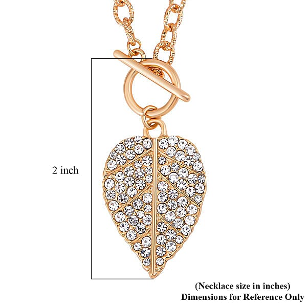 Austrian Crystal Leaf Pendant Necklace 22 Inches in Goldtone
