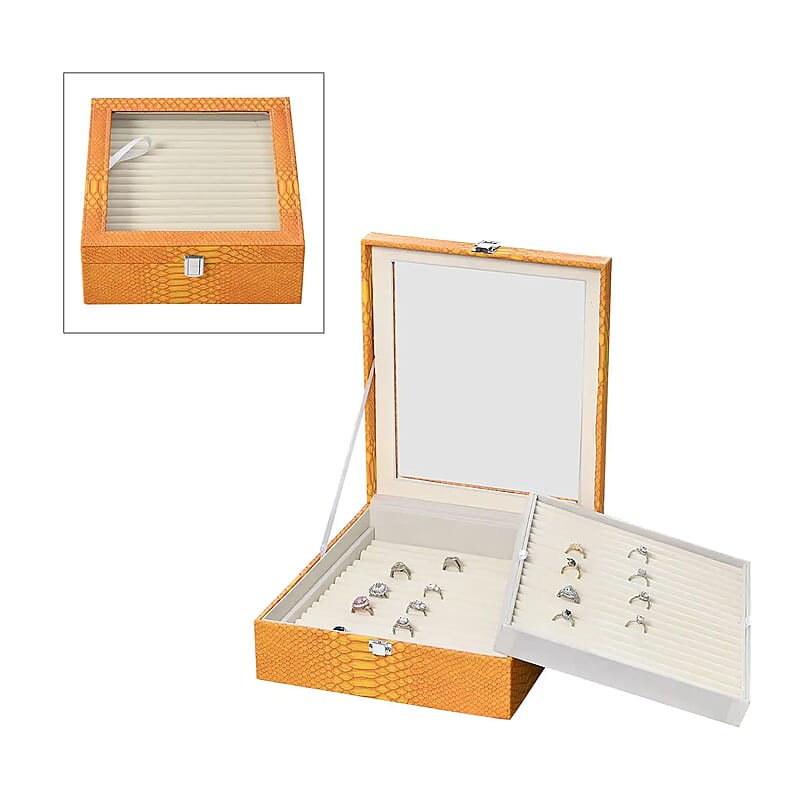 Yellow Faux Leather New Design Dragon Skin 2 Layer Ring Box