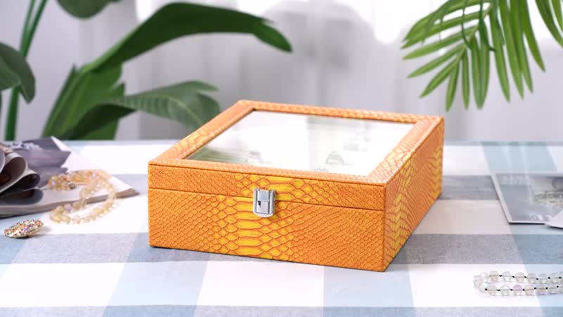 Yellow Faux Leather New Design Dragon Skin 2 Layer Ring Box