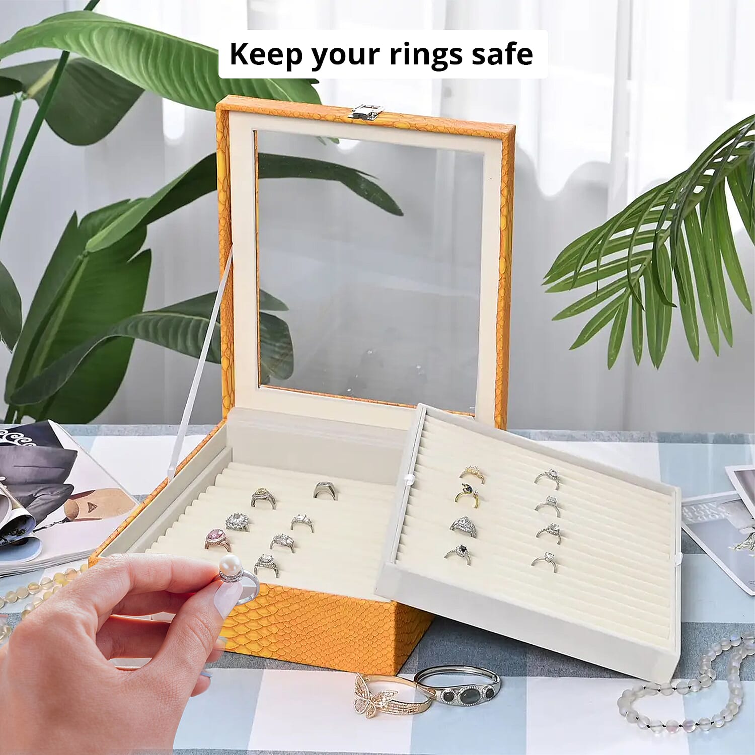 Yellow Faux Leather New Design Dragon Skin 2 Layer Ring Box