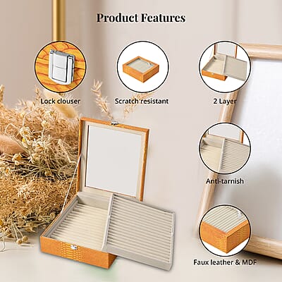 Yellow Faux Leather New Design Dragon Skin 2 Layer Ring Box