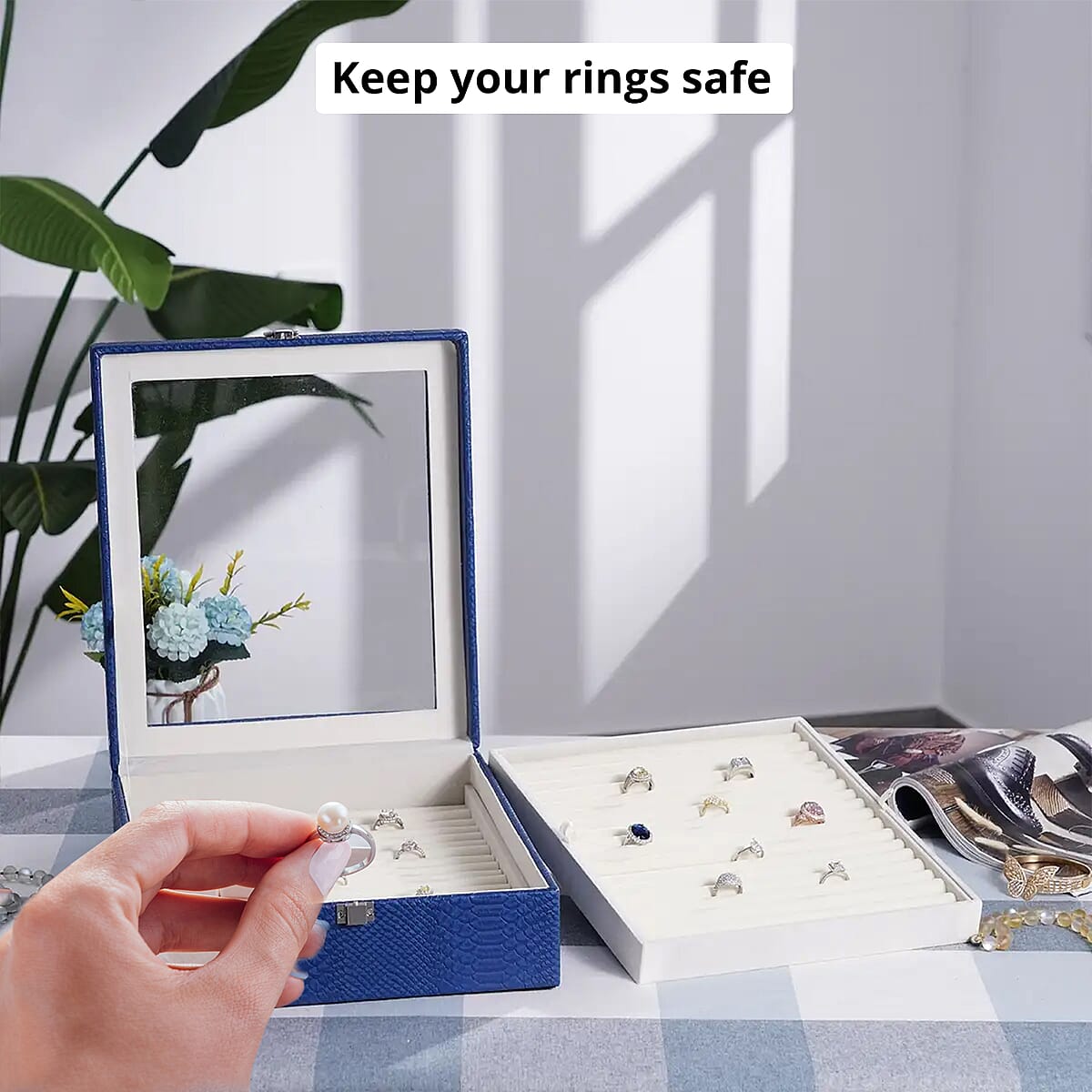 Blue Faux Leather New Design Dragon Skin 2 Layer Ring Box image number 1