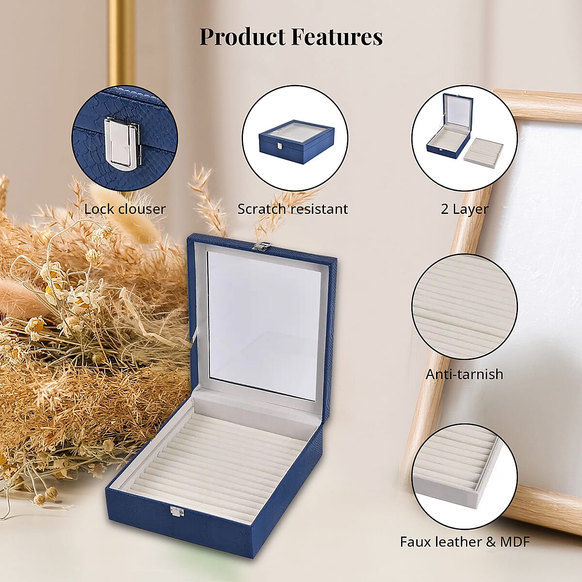 Blue Faux Leather New Design Dragon Skin 2 Layer Ring Box image number 2