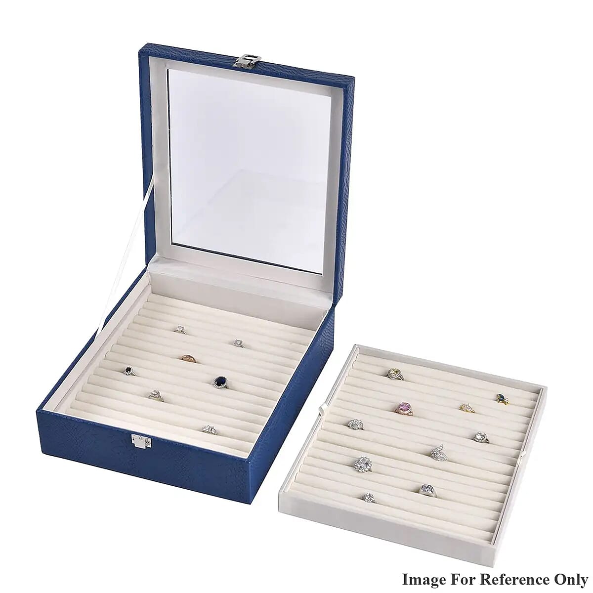 Blue Faux Leather New Design Dragon Skin 2 Layer Ring Box image number 6