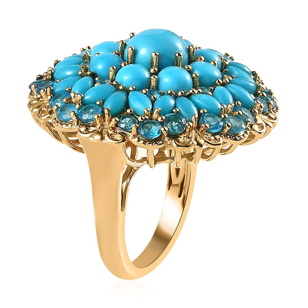 Premium Sleeping Beauty Turquoise and Malgache Neon Apatite Floral Spray Ring in Vermeil YG Over Sterling Silver (Size 10.0) 8.10 ctw image number 3