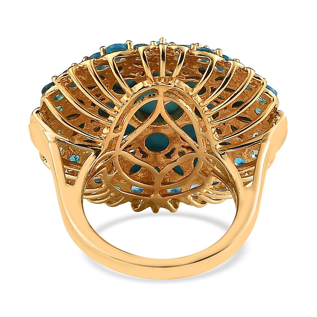 Premium Sleeping Beauty Turquoise and Malgache Neon Apatite Floral Spray Ring in Vermeil YG Over Sterling Silver (Size 10.0) 8.10 ctw image number 4