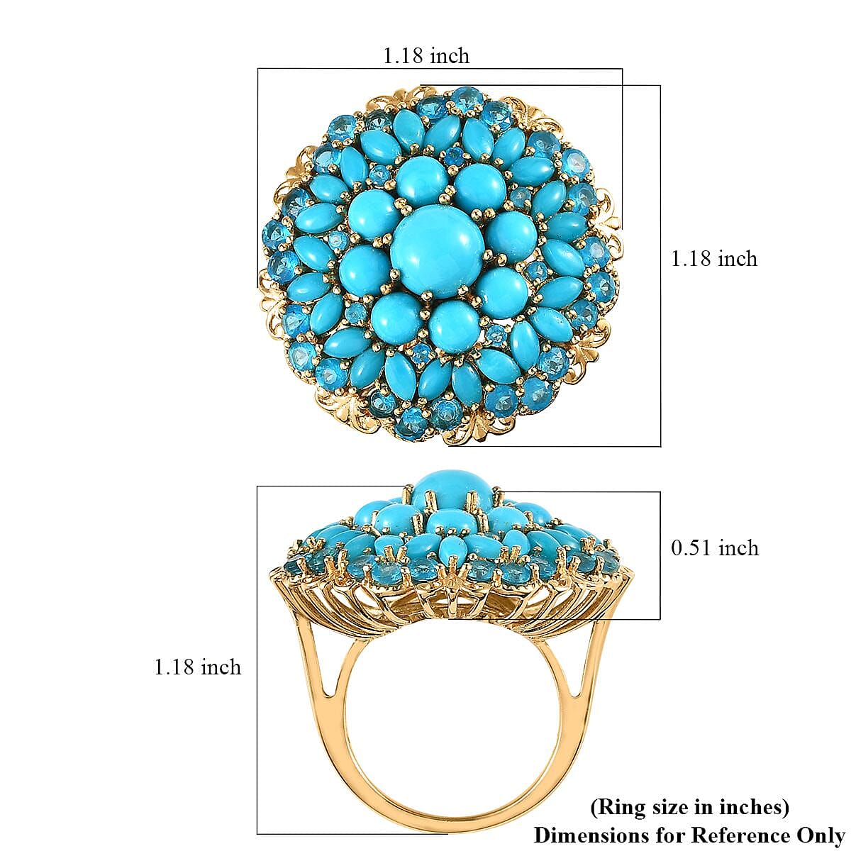 Premium Sleeping Beauty Turquoise and Malgache Neon Apatite Floral Spray Ring in Vermeil YG Over Sterling Silver (Size 10.0) 8.10 ctw image number 5
