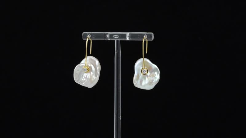 White Keshi Pearl and Moissanite Drop Earrings in 14K Yellow Gold Over Sterling Silver 0.20 ctw