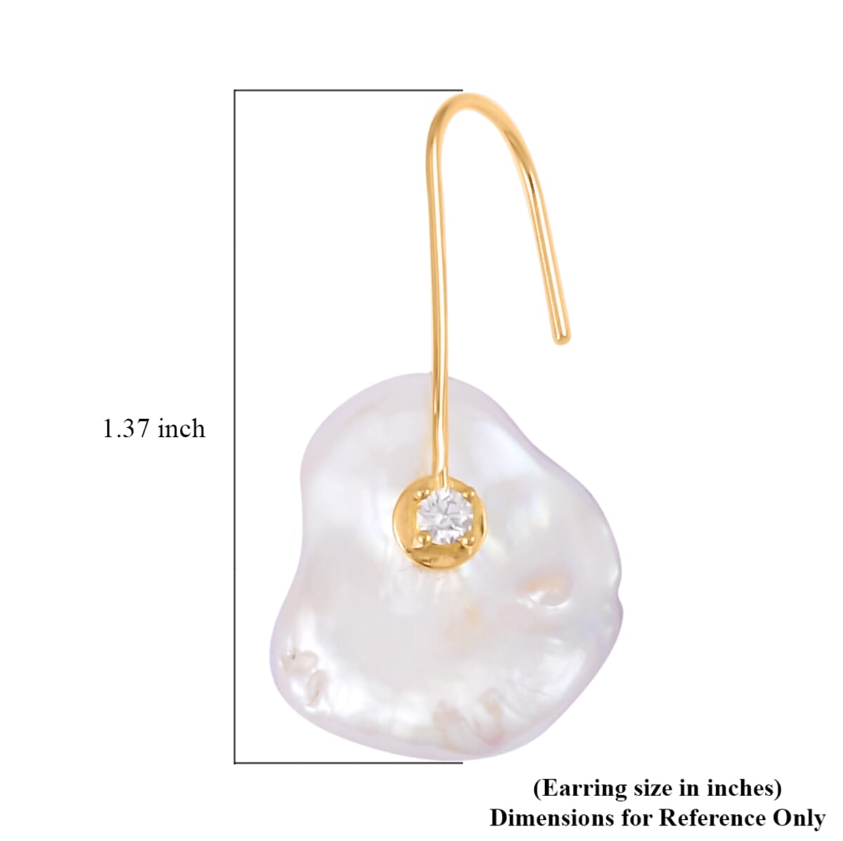 White Keshi Pearl and Moissanite Drop Earrings in 14K Yellow Gold Over Sterling Silver 0.20 ctw image number 3