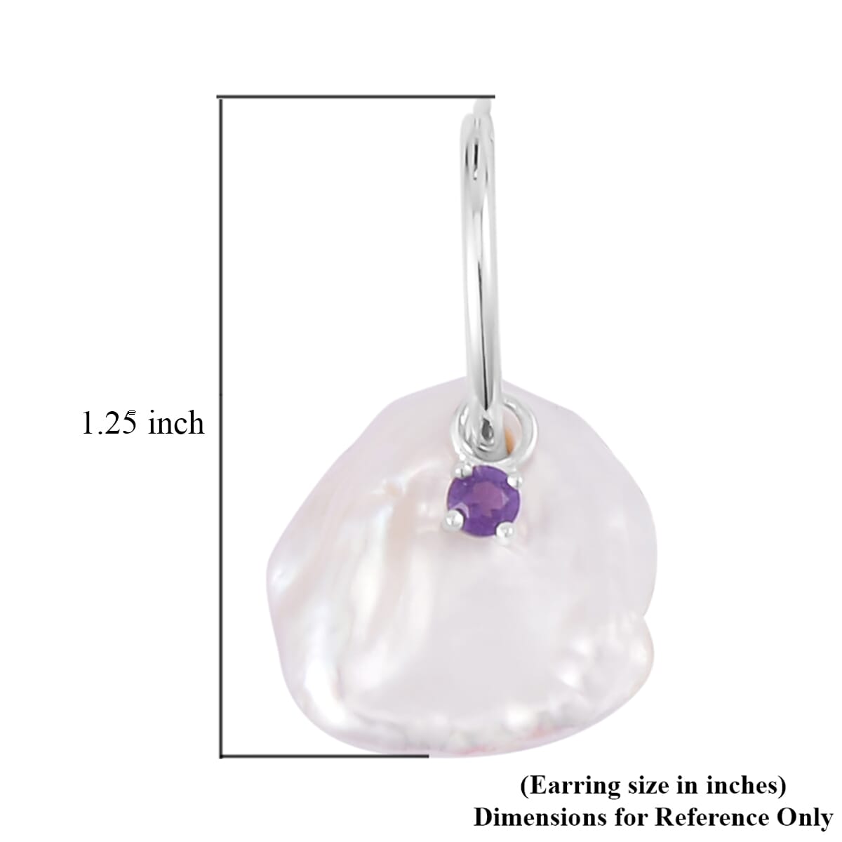 White Keshi Pearl and Amethyst Earrings in Rhodium Over Sterling Silver 0.35 ctw image number 4