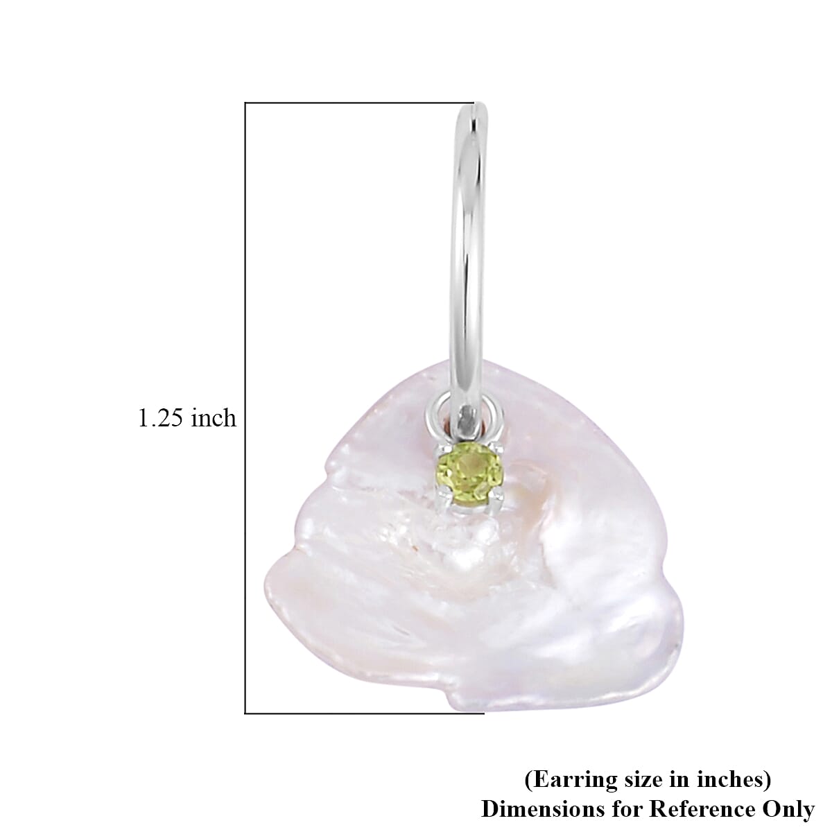 White Keshi Pearl and Peridot Earrings in Rhodium Over Sterling Silver 0.35 ctw image number 4