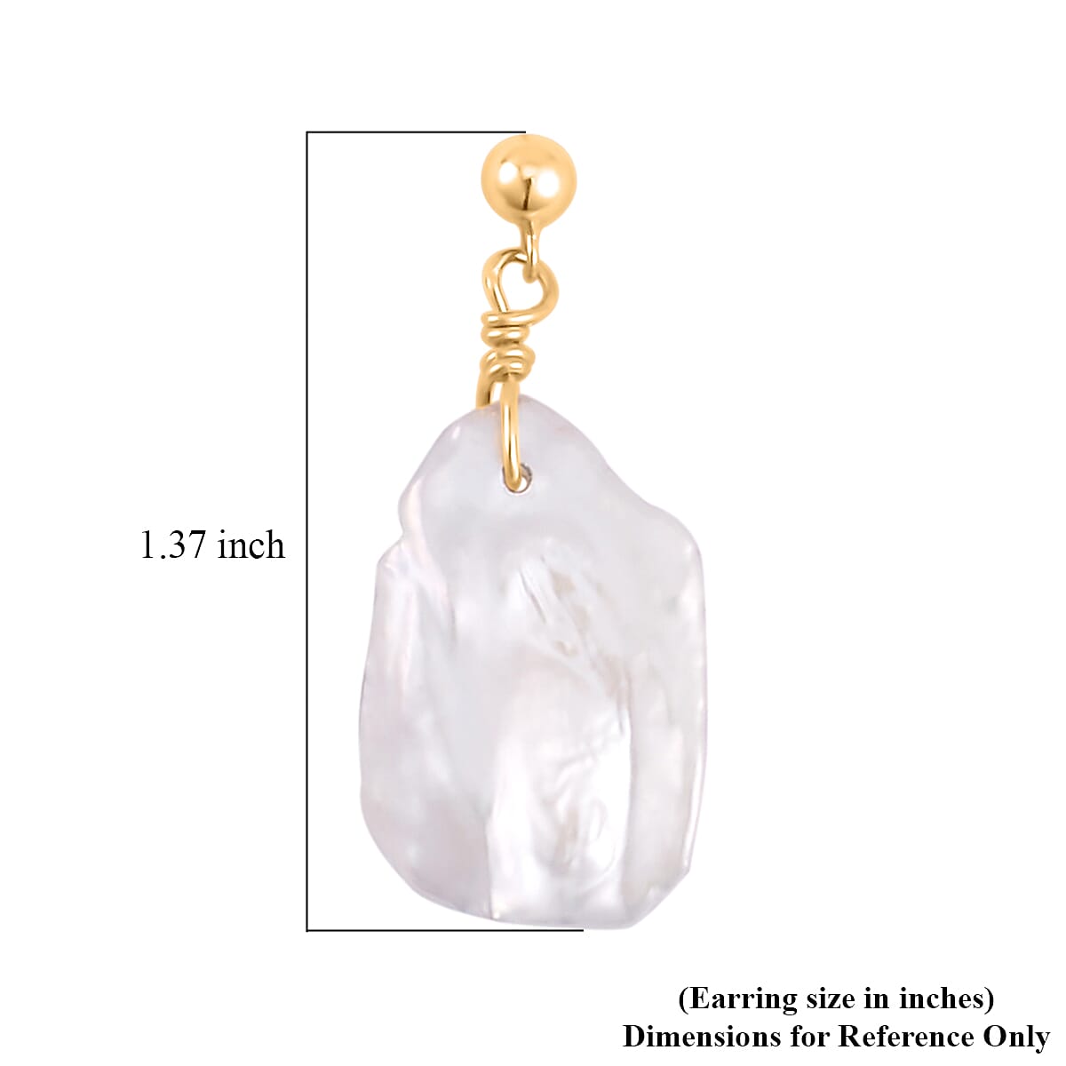 White Keshi Pearl Earrings in 14K Yellow Gold Over Sterling Silver