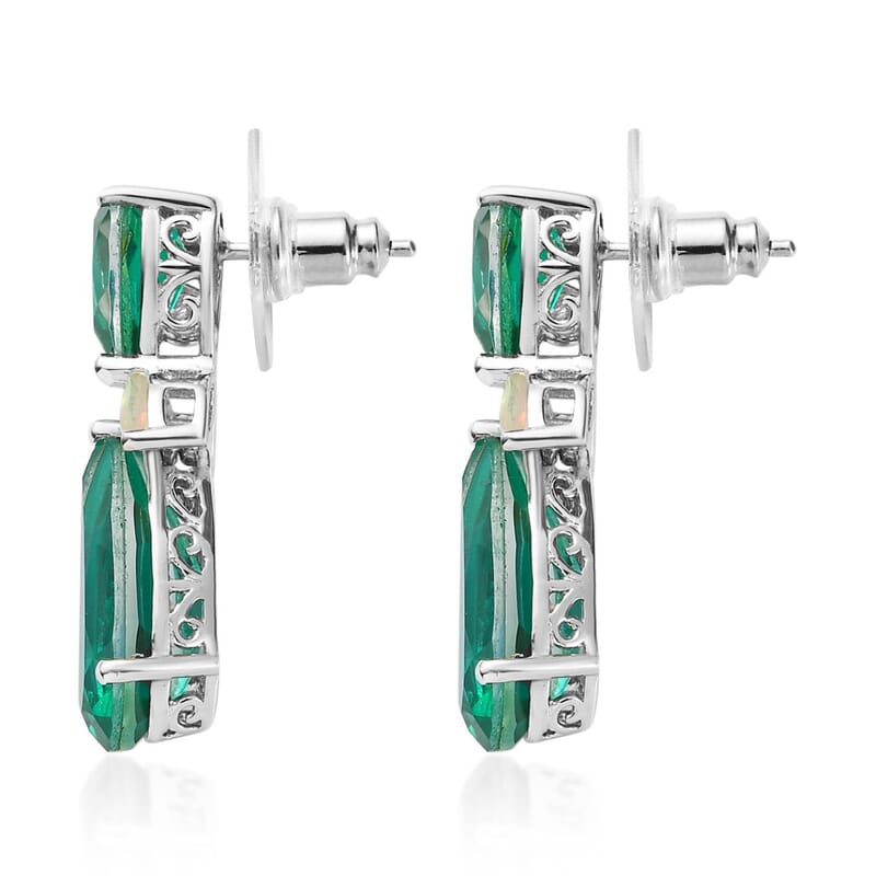 Peacock Quartz (Triplet) and Ethiopian Welo Opal Dangle Earrings in Platinum Over Sterling Silver 13.35 ctw