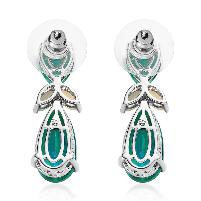 Peacock Quartz (Triplet) and Ethiopian Welo Opal Dangle Earrings in Platinum Over Sterling Silver 13.35 ctw